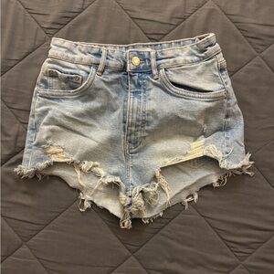 Zara Light Blue Distressed Jean Shorts